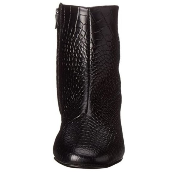 CLERGERIE Croc Leather Ankle Boots Metal Block Mid heel Black Booties Size 6.5 - Picture 5 of 16